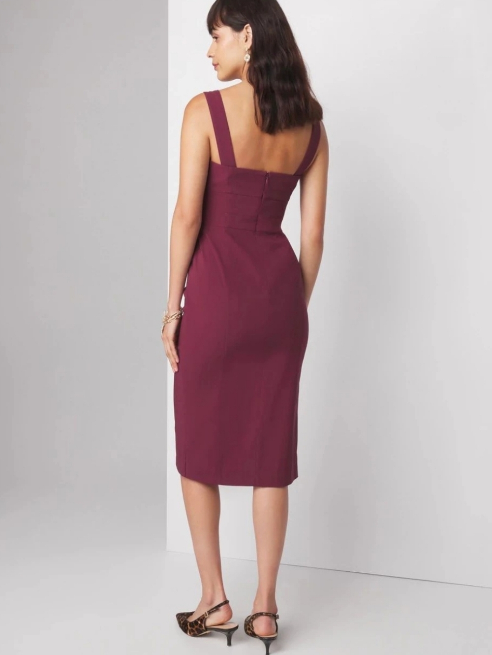 WHBM Sleeveless Front Button Sheath Dress Windsor Wine Size 12 NWT - Picture 2 of 14